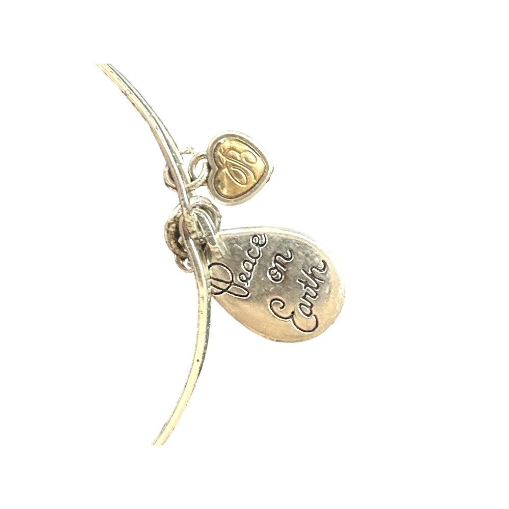 Brighton Bangle Silver Gold Peace on Earth Art & Soul Heart Charm Bracelet - Picture 5 of 6